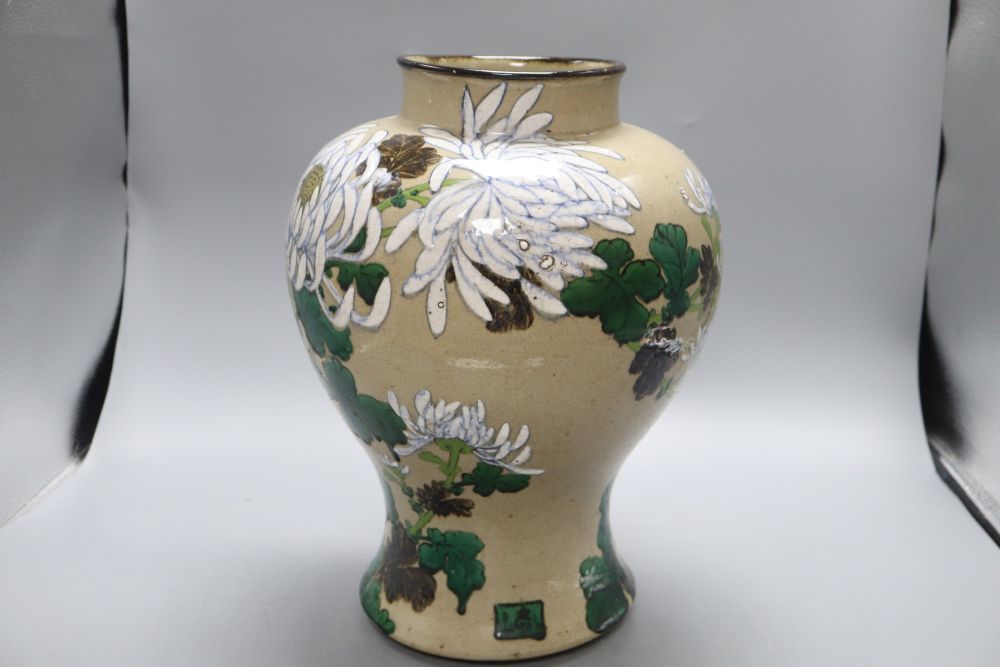 A Japanese studio pottery baluster vase, Meiji period, height 36cm